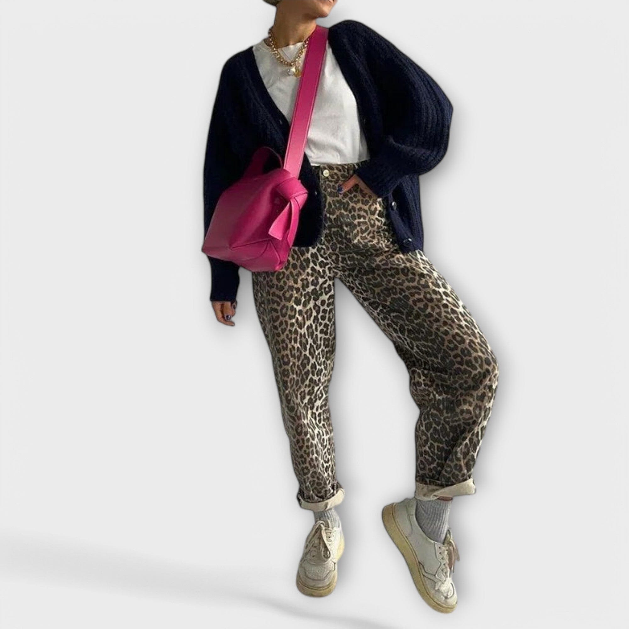 Chandra – Vintage jeans met luipaardprint